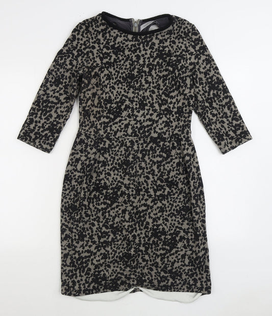 Marella Womens Black Geometric Viscose Sheath Size 12 Boat Neck Zip