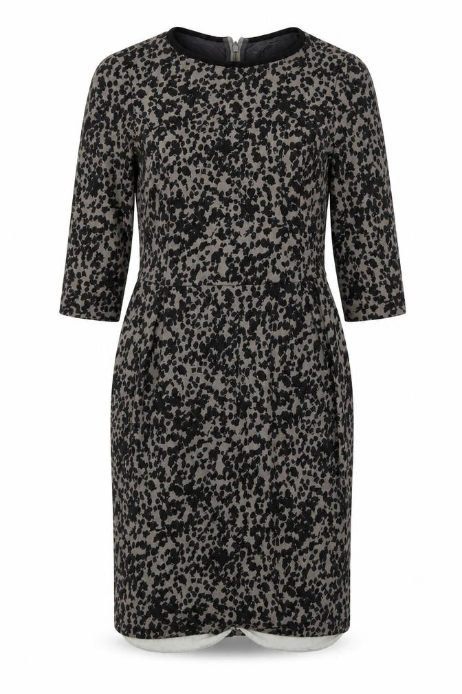 Marella Womens Black Geometric Viscose Sheath Size 12 Boat Neck Zip