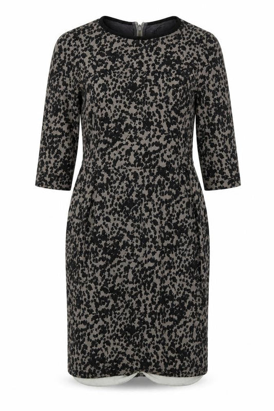 Marella Womens Black Geometric Viscose Sheath Size 12 Boat Neck Zip