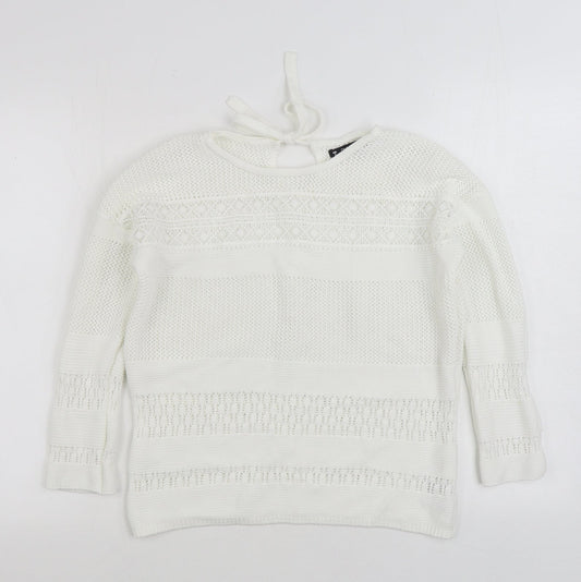 Dunnes Stores Womens White Boat Neck Cotton Pullover Jumper Size S