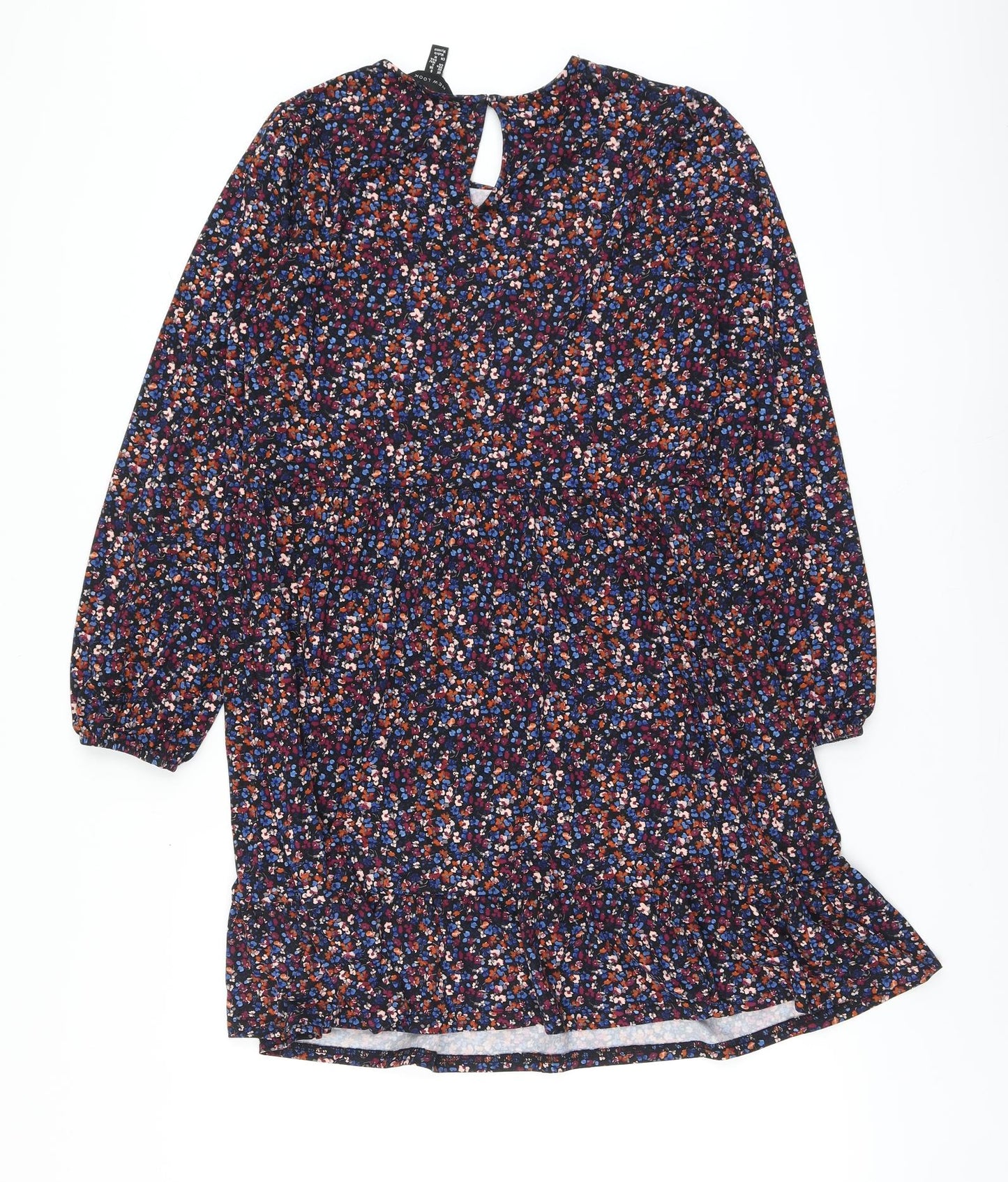 New Look Womens Multicoloured Floral Polyester A-Line Size 8 Round Neck Button