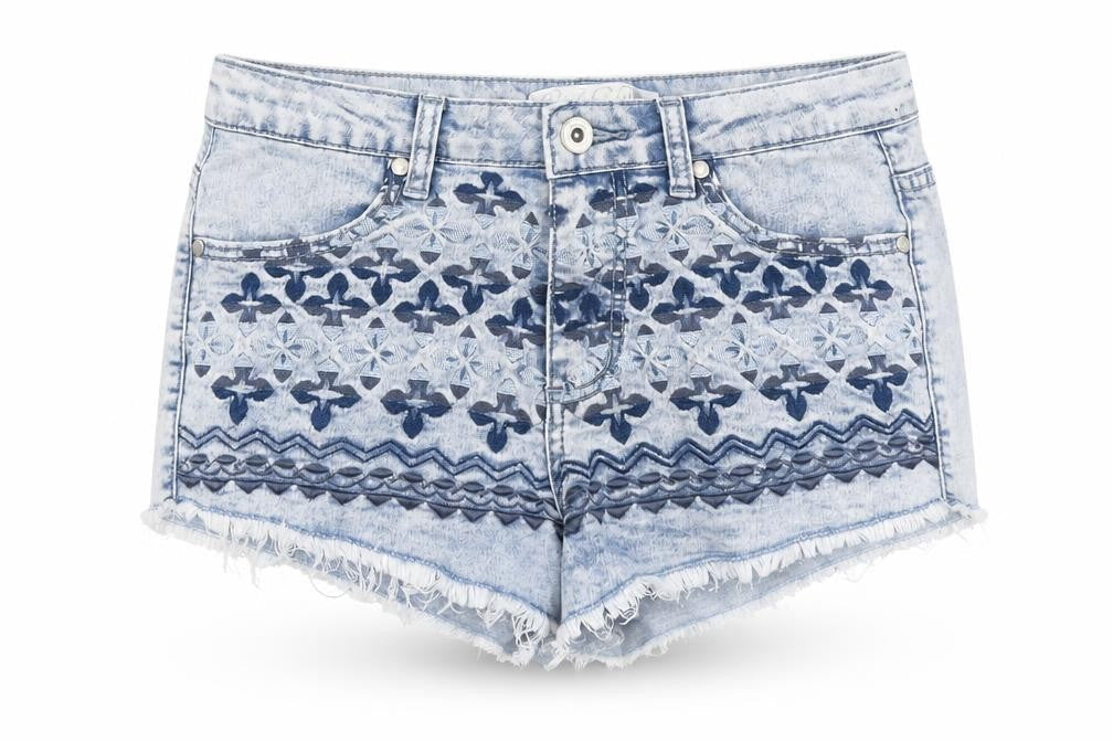 Red Chili Womens Blue Geometric Cotton Cut-Off Shorts Size 10 L10 in Regular Button