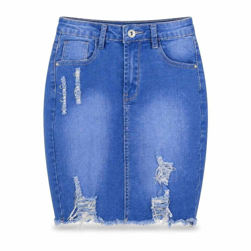 Mybestiny Womens Blue Cotton Straight & Pencil Skirt Size S Button - Distressed