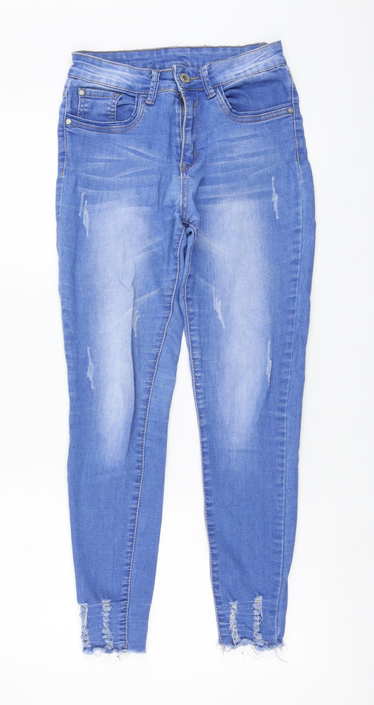 Girl Vivi Womens Blue Cotton Skinny Jeans Size S L27 in Regular Button