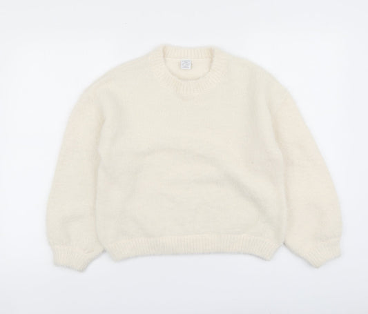 Lindex Girls Ivory Round Neck Polyester Pullover Jumper Size 10-11 Years Button