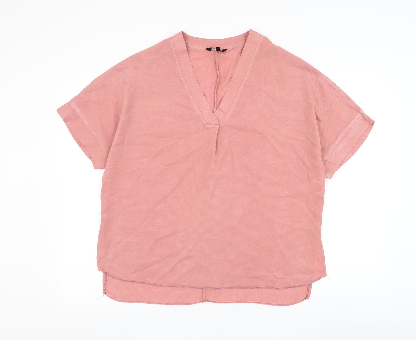 Peacocks Womens Pink Polyester Basic Blouse Size 10 V-Neck