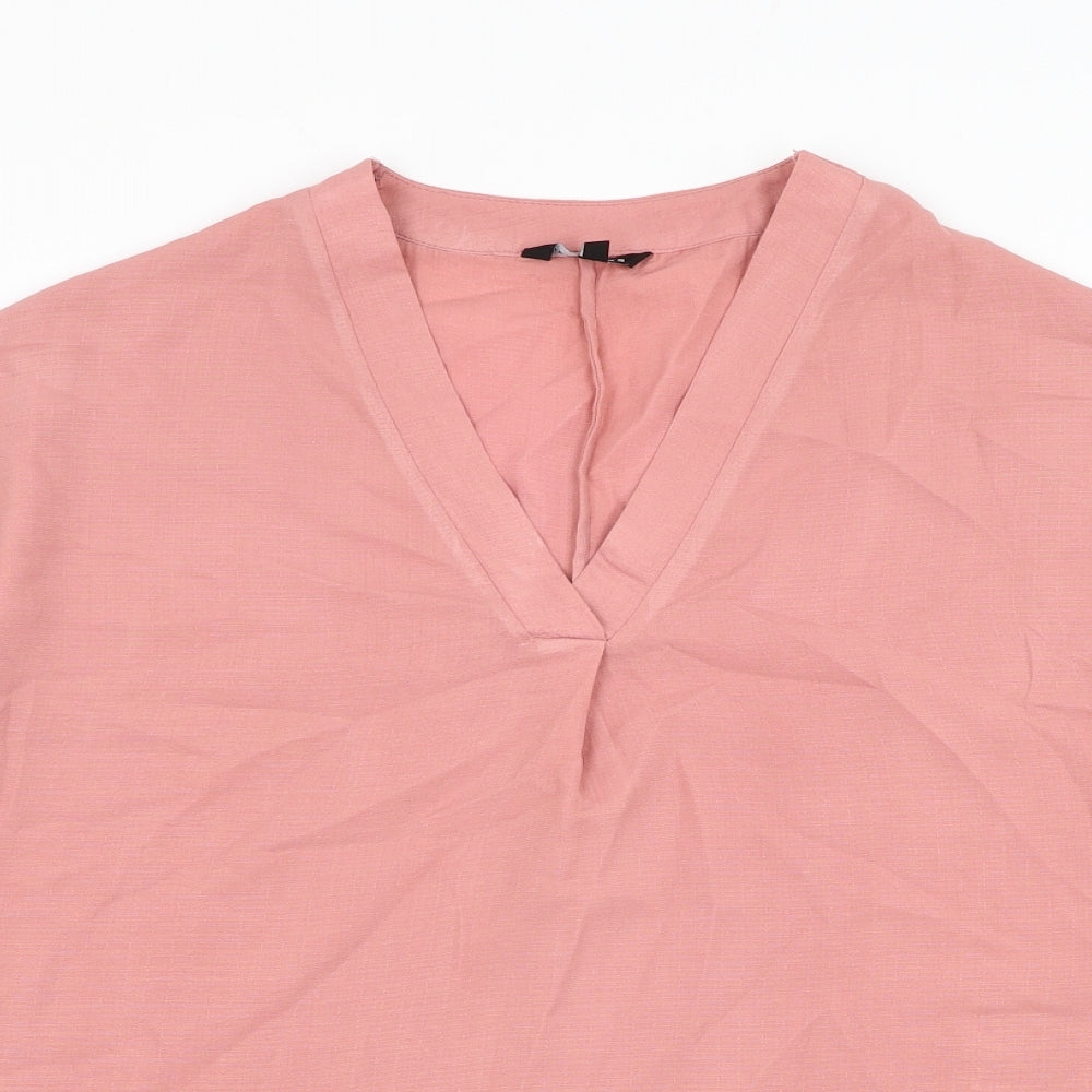 Peacocks Womens Pink Polyester Basic Blouse Size 10 V-Neck