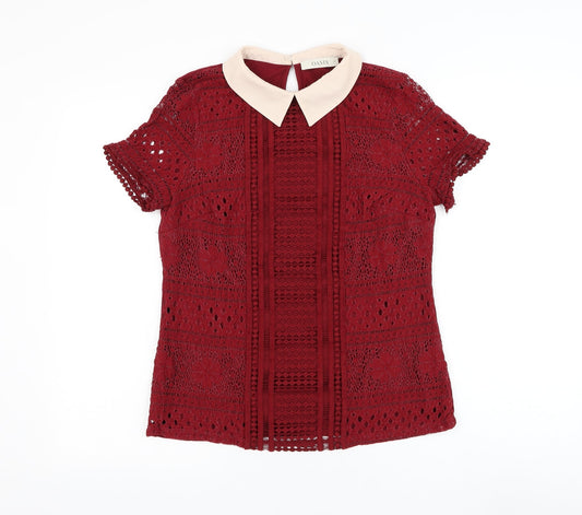 Oasis Womens Red Polyamide Basic Blouse Size M Collared