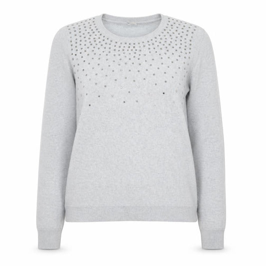 Oasis Womens Grey Round Neck Cotton Pullover Jumper Size S
