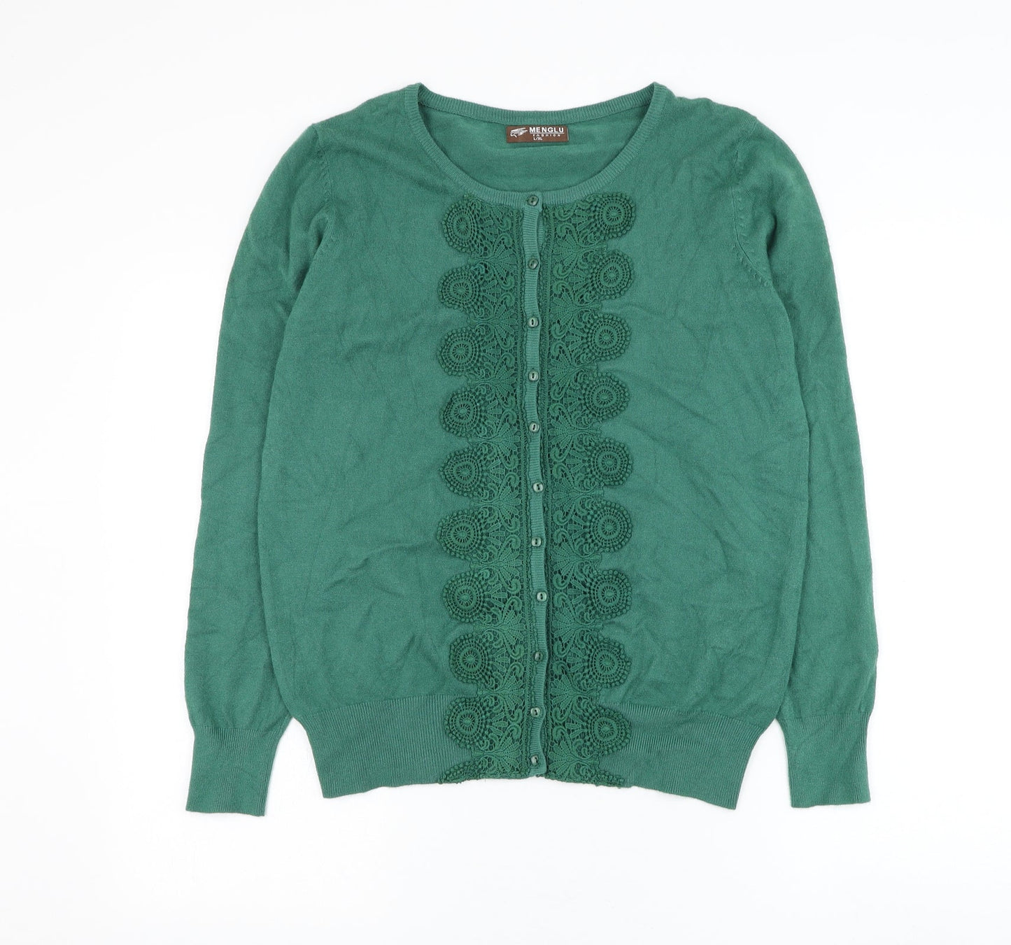 Menglu Womens Green Round Neck Viscose Cardigan Jumper Size L