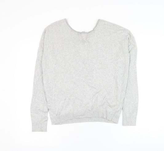Debenhams Womens Grey Round Neck Viscose Wrap Jumper Size 10 - Key Hole Back