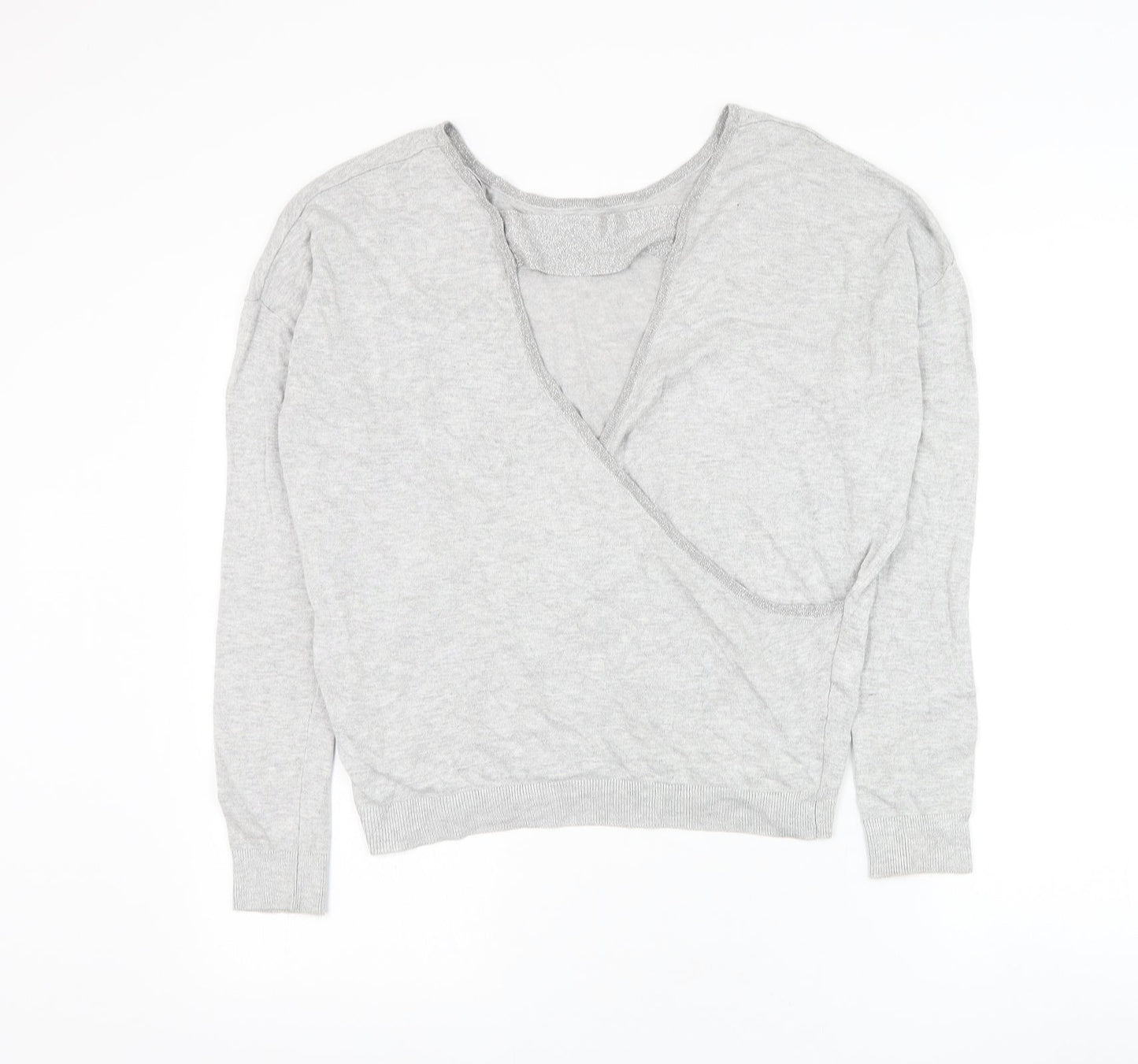Debenhams Womens Grey Round Neck Viscose Wrap Jumper Size 10 - Key Hole Back