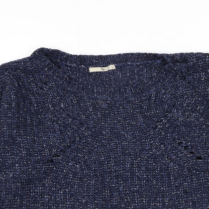 Tu Womens Blue Round Neck Acrylic Pullover Jumper Size 14