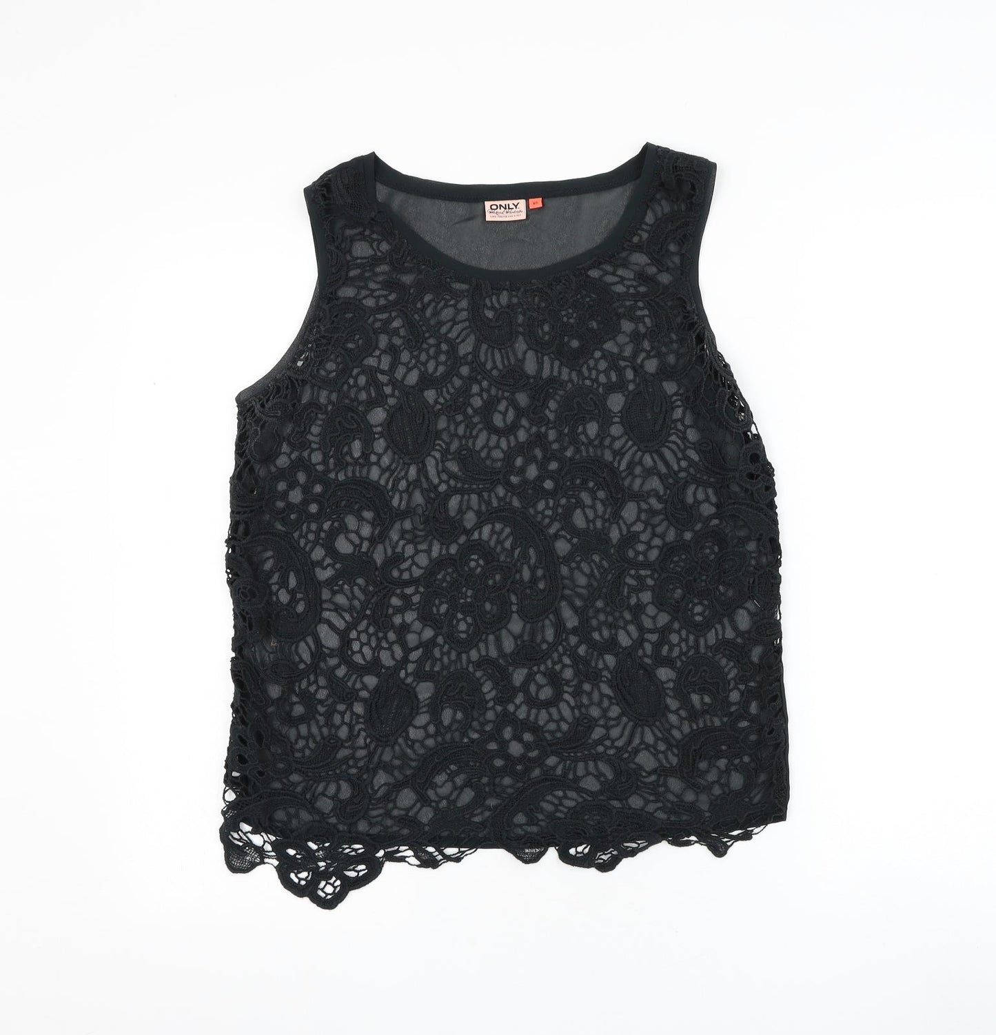 Only Womens Black Floral Polyester Basic Blouse Size 12 Round Neck