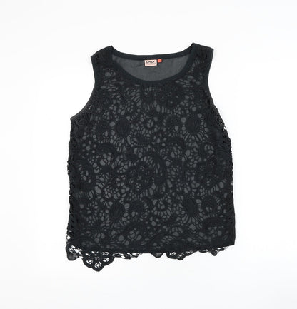 Only Womens Black Floral Polyester Basic Blouse Size 12 Round Neck