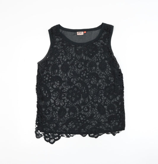 Only Womens Black Floral Polyester Basic Blouse Size 12 Round Neck