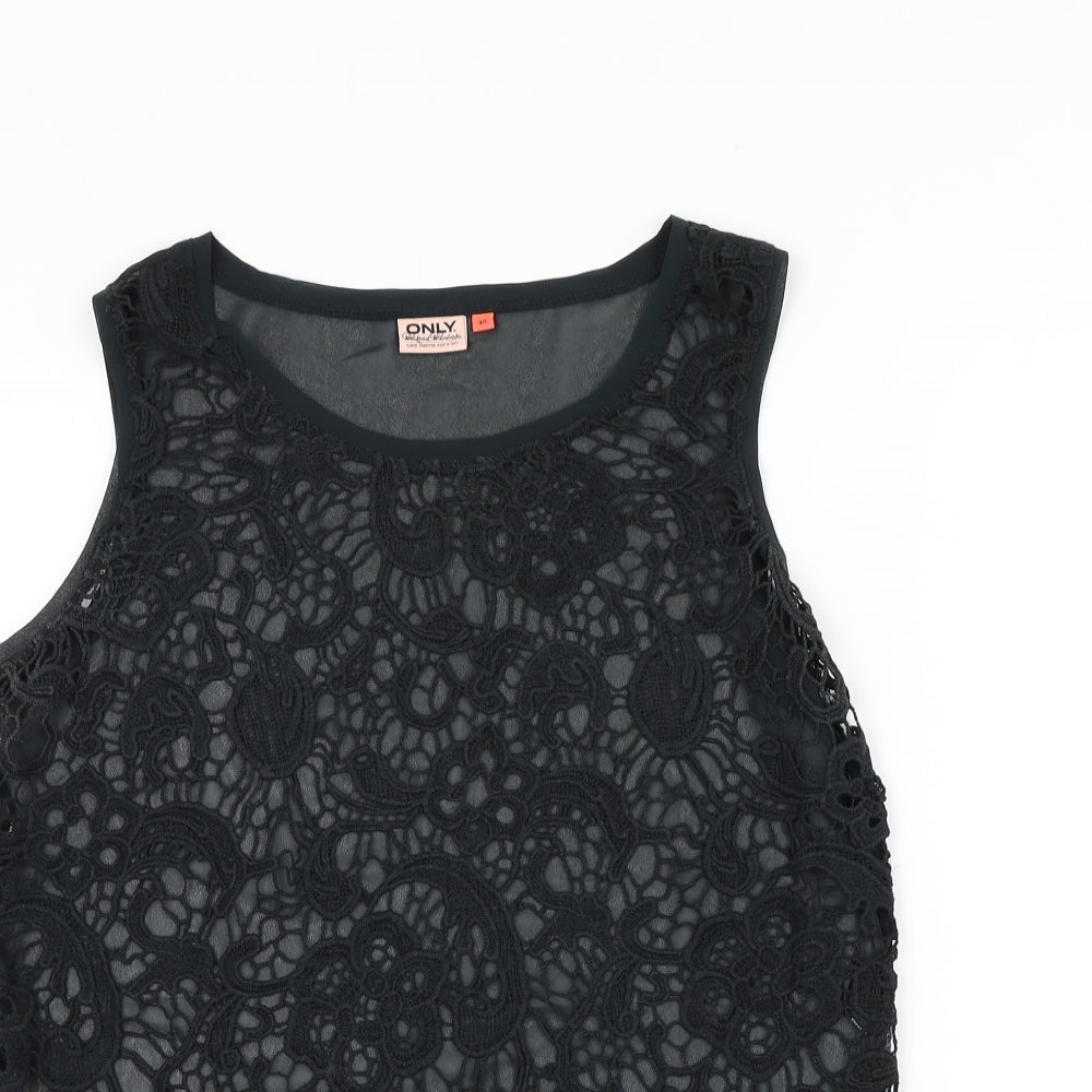 Only Womens Black Floral Polyester Basic Blouse Size 12 Round Neck