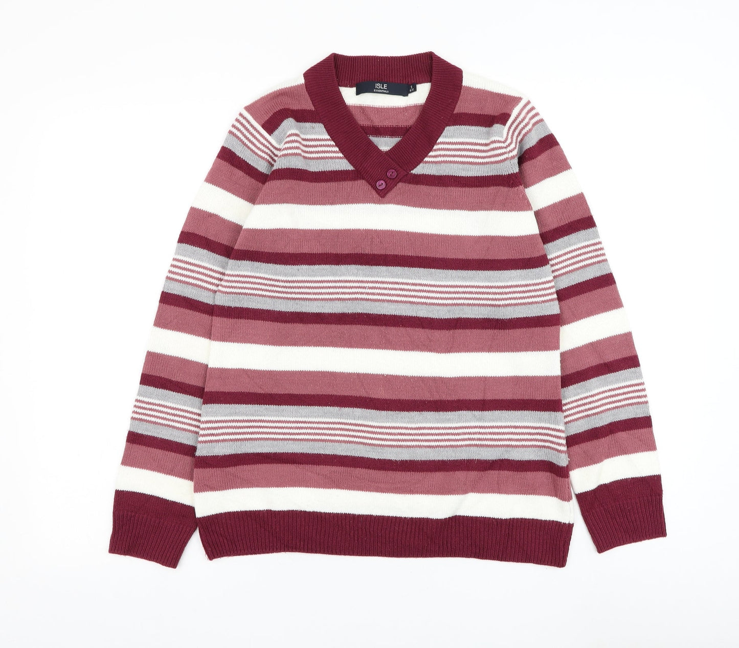 EWM Womens Pink V-Neck Striped Acrylic Pullover Jumper Size 10
