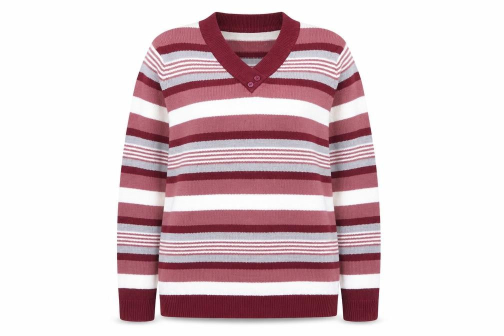 EWM Womens Pink V-Neck Striped Acrylic Pullover Jumper Size 10