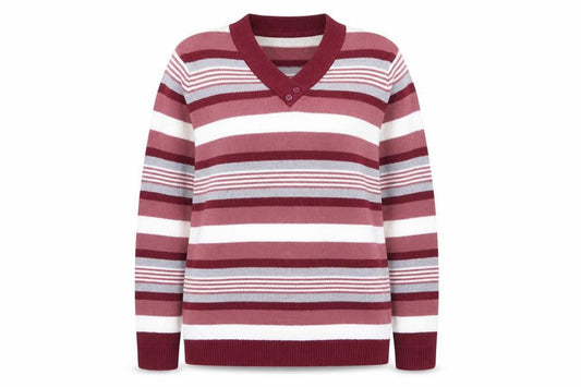 EWM Womens Pink V-Neck Striped Acrylic Pullover Jumper Size 10