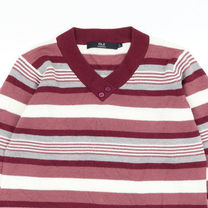 EWM Womens Pink V-Neck Striped Acrylic Pullover Jumper Size 10