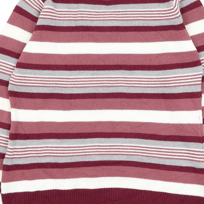 EWM Womens Pink V-Neck Striped Acrylic Pullover Jumper Size 10