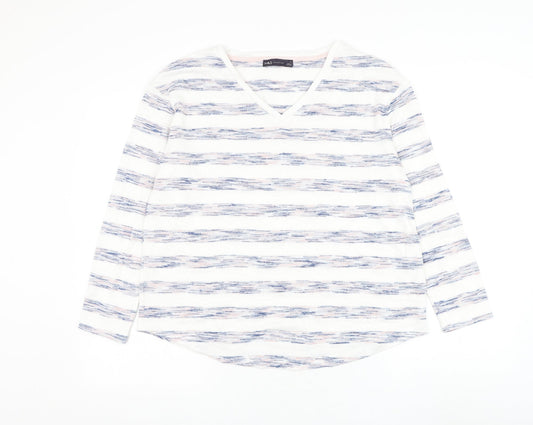 Marks and Spencer Womens White V-Neck Striped Viscose Pullover Jumper Size 14