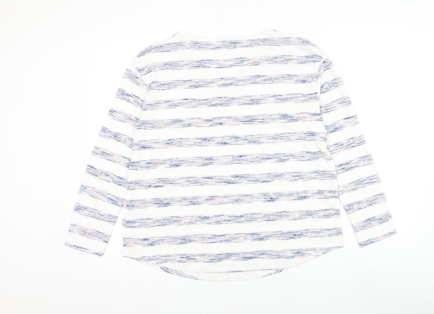 Marks and Spencer Womens White V-Neck Striped Viscose Pullover Jumper Size 14