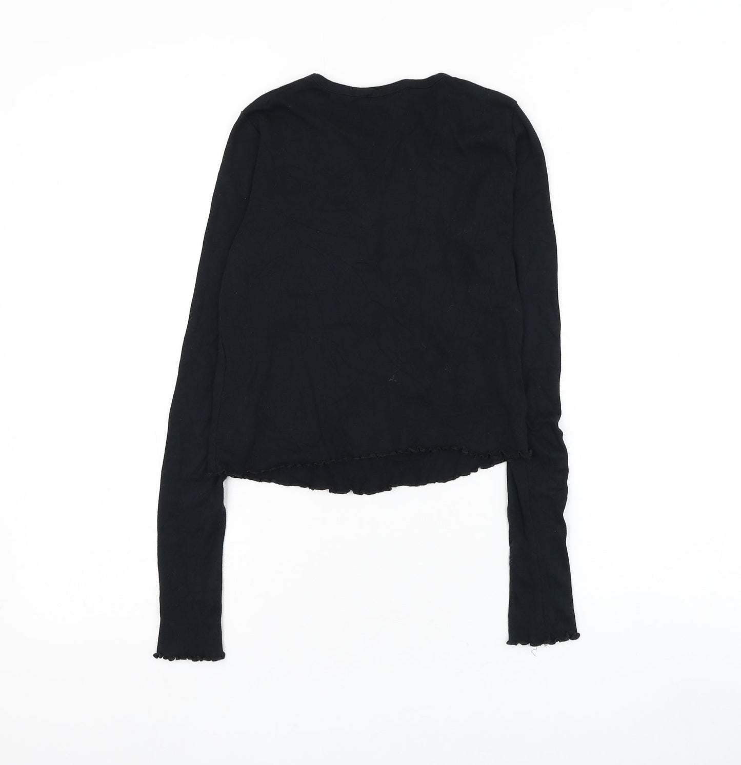 Topshop Womens Black Cotton Cropped T-Shirt Size 6 Round Neck - Tiger Lettuce Hem