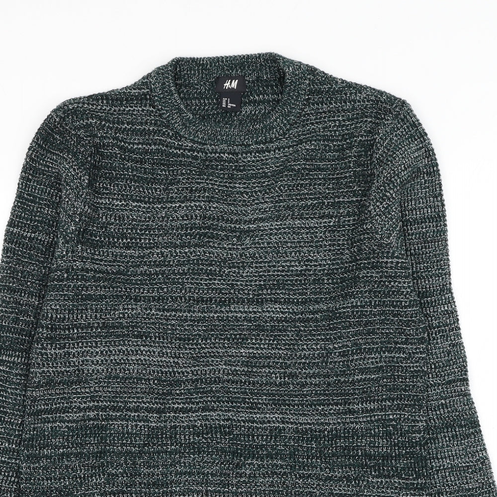 H&M Mens Green Round Neck Acrylic Pullover Jumper Size S