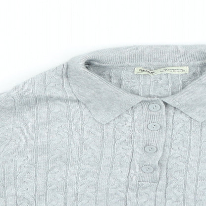 Pull&Bear Womens Grey Collared Viscose Pullover Jumper Size S