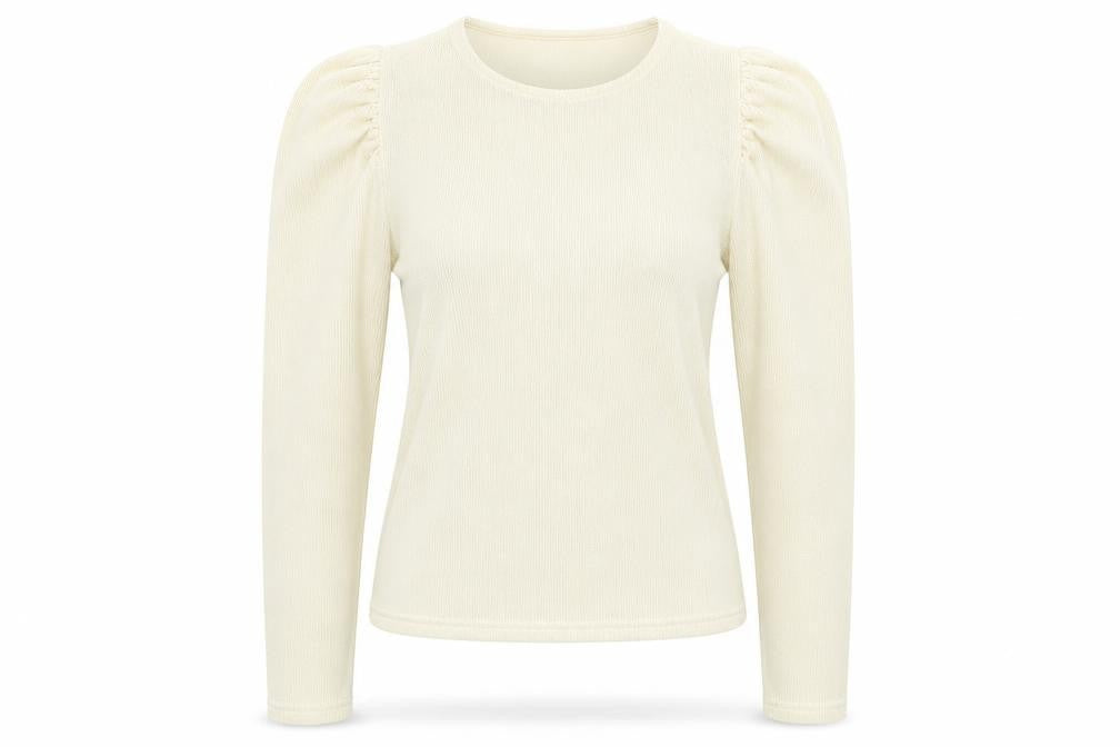 Zara Womens Beige Round Neck Acrylic Pullover Jumper Size S - Puff Sleeve