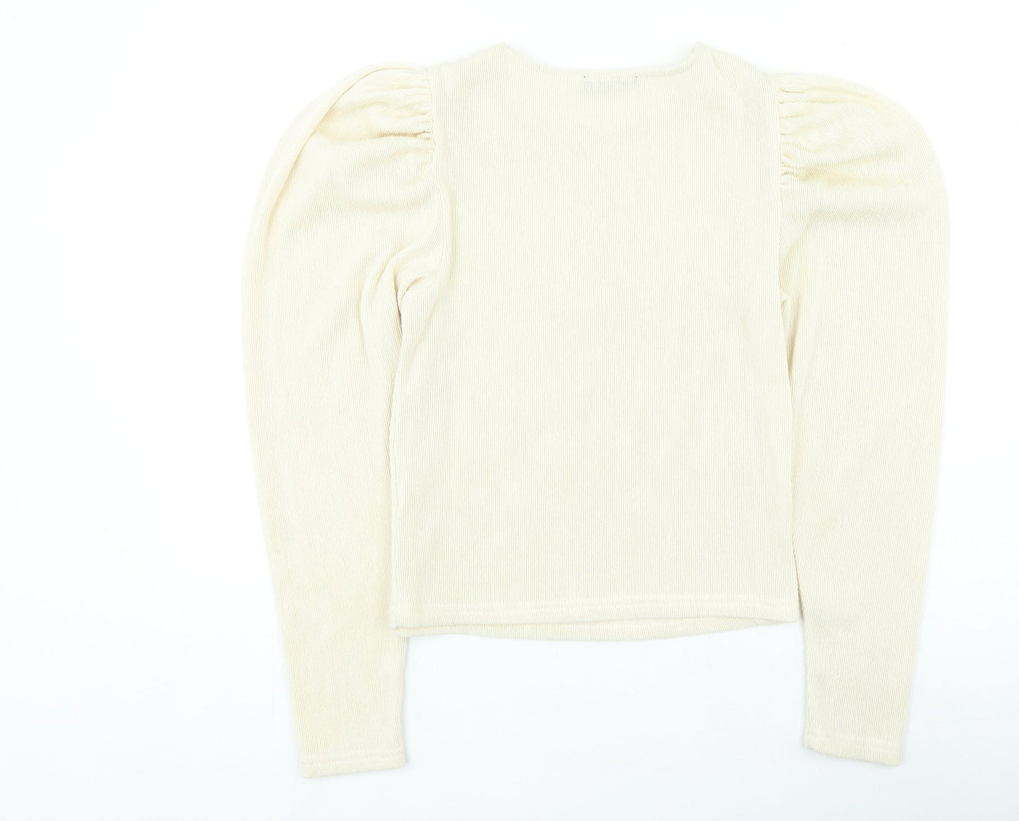 Zara Womens Beige Round Neck Acrylic Pullover Jumper Size S - Puff Sleeve