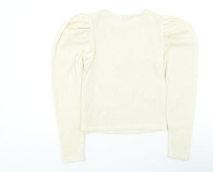 Zara Womens Beige Round Neck Acrylic Pullover Jumper Size S - Puff Sleeve