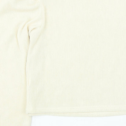 Zara Womens Beige Round Neck Acrylic Pullover Jumper Size S - Puff Sleeve