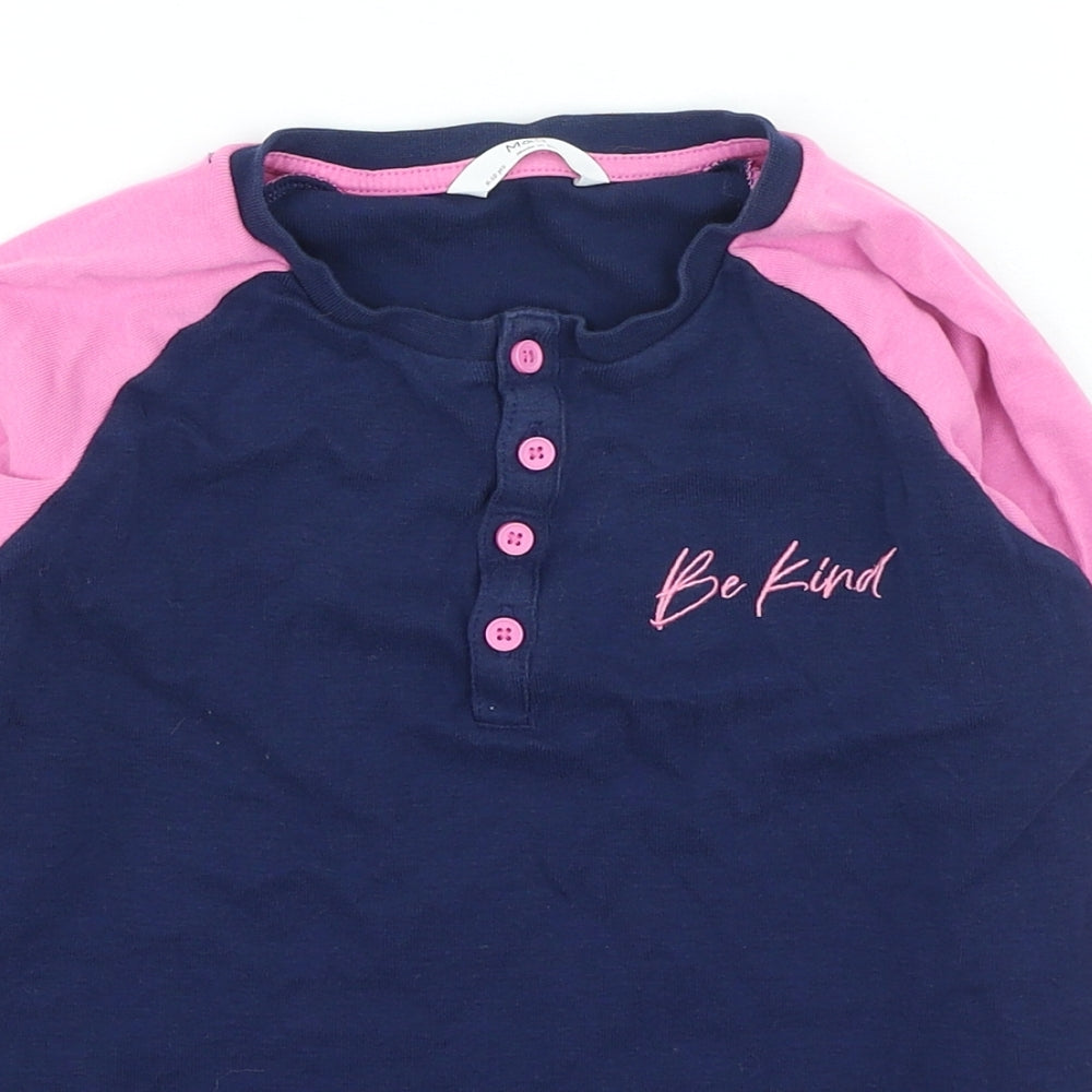 Marks and Spencer Girls Blue Polyester Basic Casual Size 9-10 Years Henley Button - Be Kind