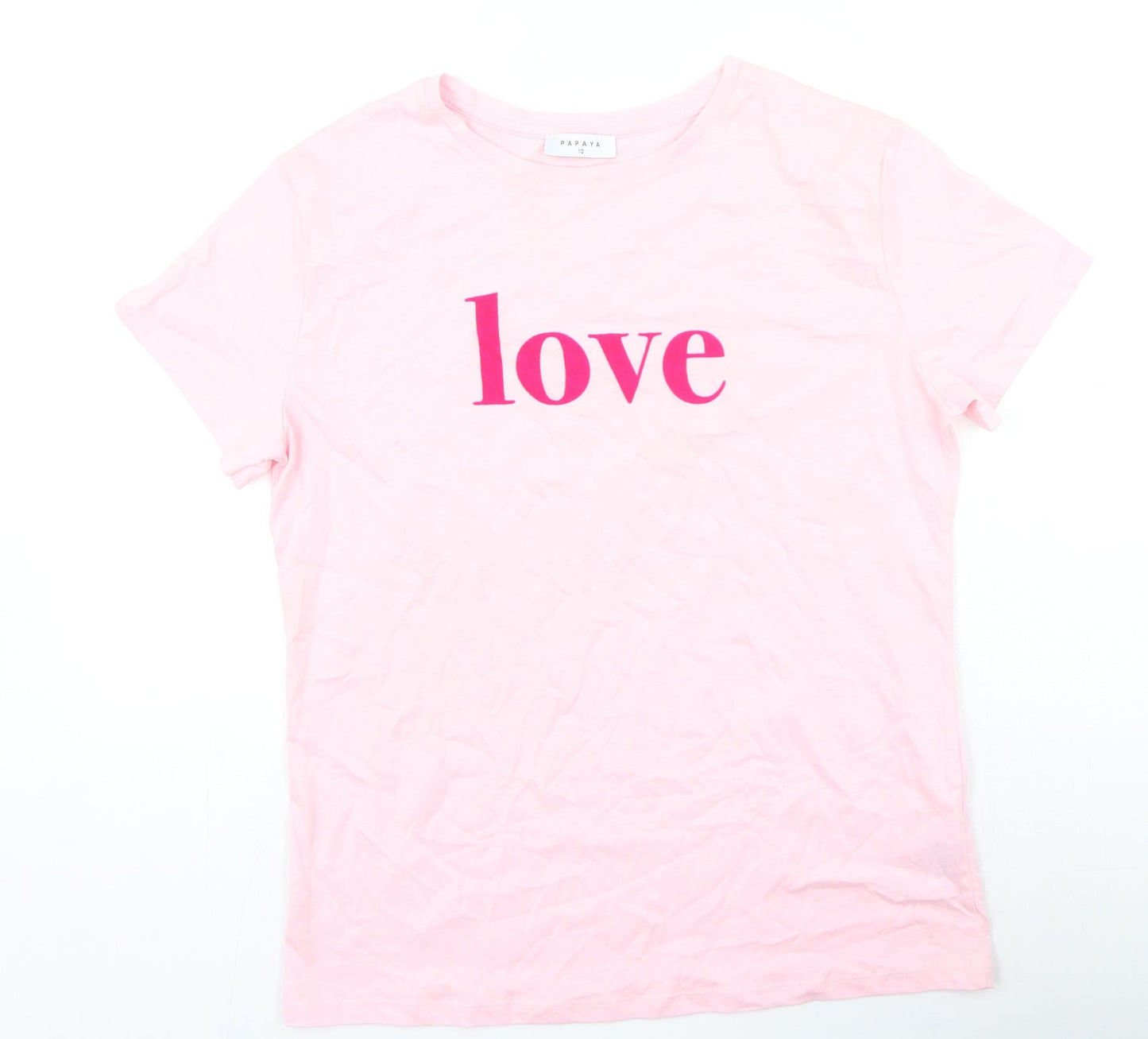 Papaya Womens Pink Polyester Basic T-Shirt Size 10 Roll Neck - Love