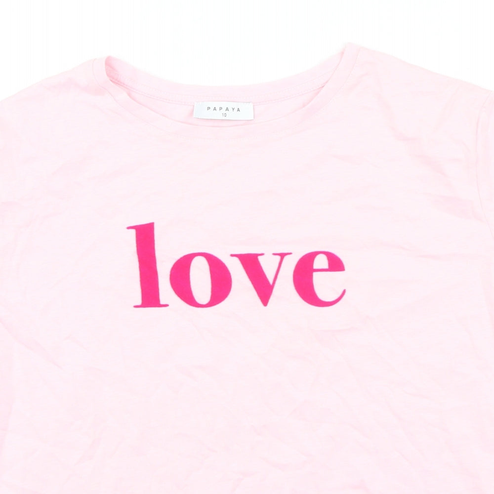 Papaya Womens Pink Polyester Basic T-Shirt Size 10 Roll Neck - Love
