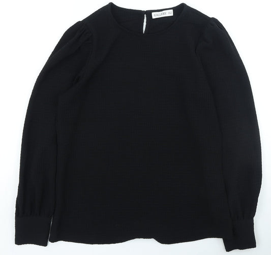 Gallery Womens Black Polyester Basic Blouse Size 8 Round Neck