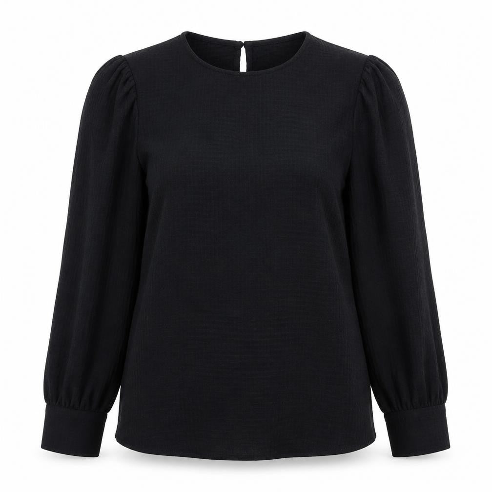 Gallery Womens Black Polyester Basic Blouse Size 8 Round Neck