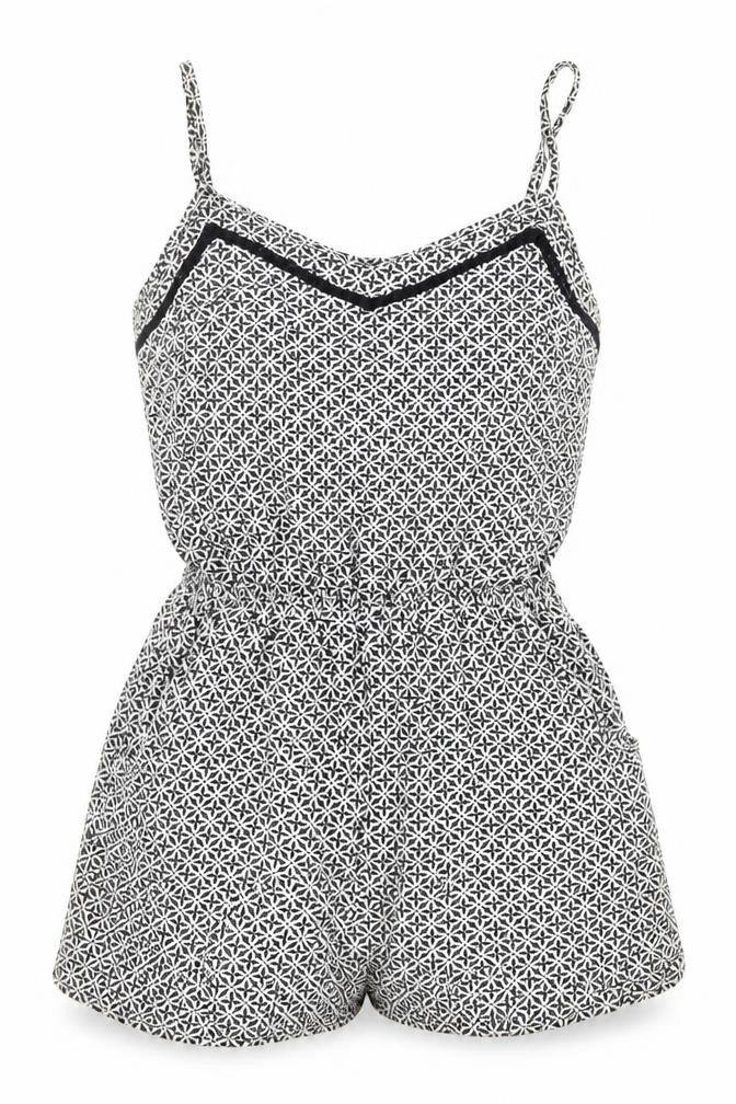 H&M Womens Black Geometric Viscose Playsuit One-Piece Size 6 Pullover