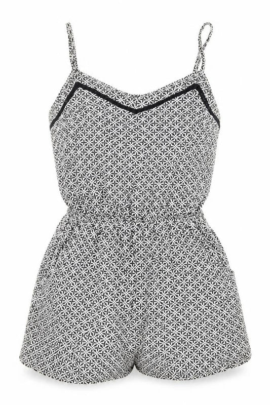 H&M Womens Black Geometric Viscose Playsuit One-Piece Size 6 Pullover