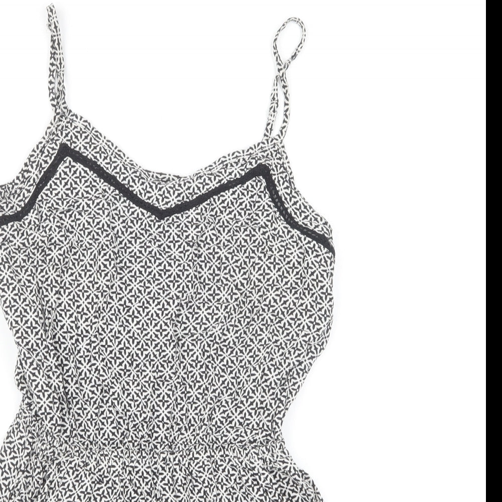 H&M Womens Black Geometric Viscose Playsuit One-Piece Size 6 Pullover