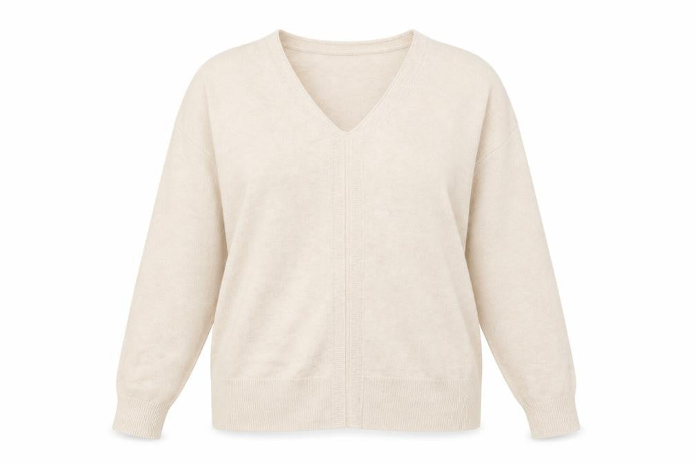Marks & Spencer Womens Beige V-Neck Polyester Pullover Jumper Size XS