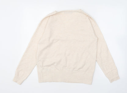 Marks & Spencer Womens Beige V-Neck Polyester Pullover Jumper Size XS