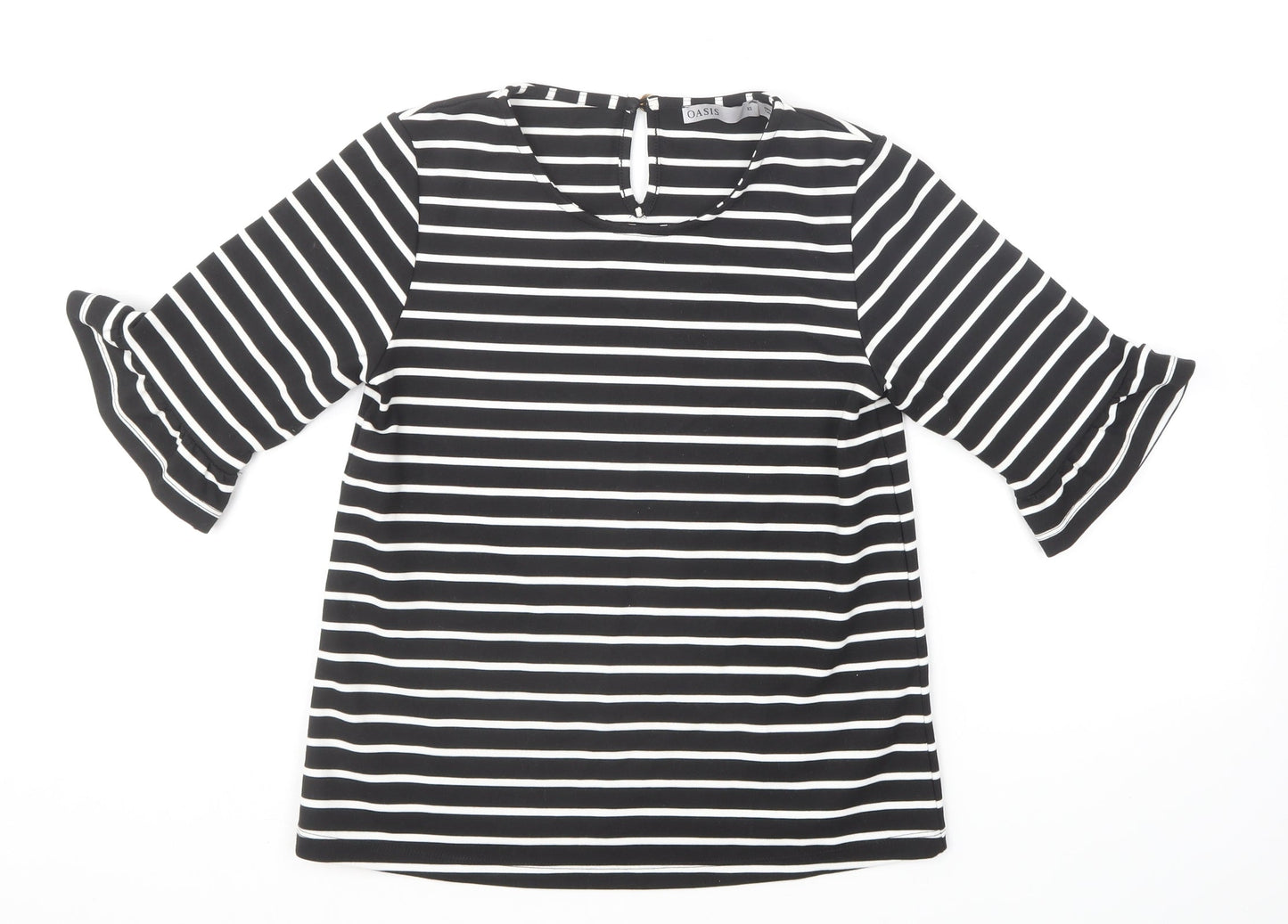 Oasis Womens Black Striped Polyester Basic T-Shirt Size XS Round Neck