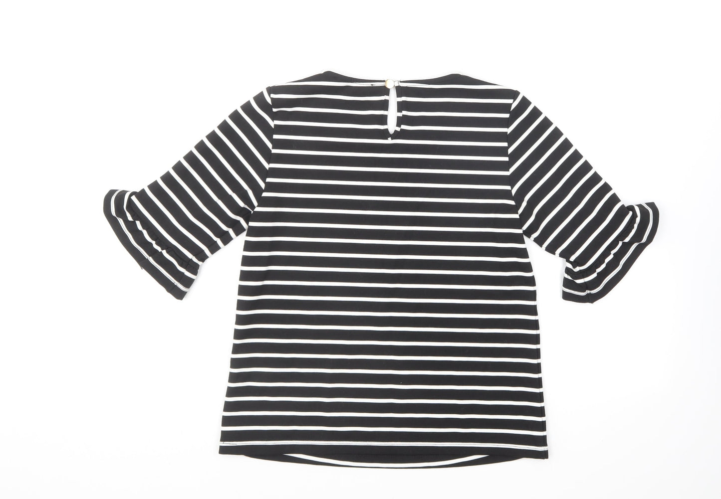 Oasis Womens Black Striped Polyester Basic T-Shirt Size XS Round Neck