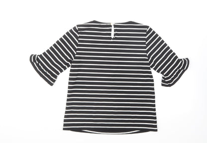 Oasis Womens Black Striped Polyester Basic T-Shirt Size XS Round Neck