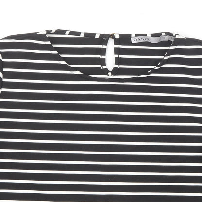Oasis Womens Black Striped Polyester Basic T-Shirt Size XS Round Neck