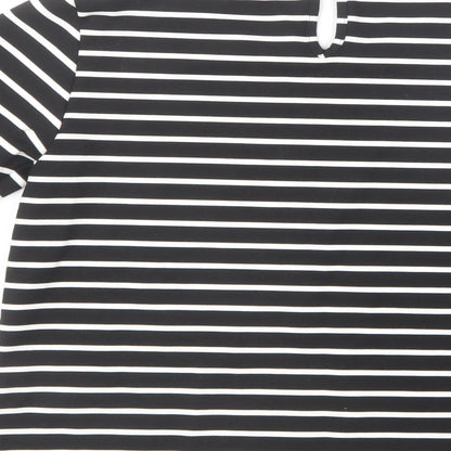 Oasis Womens Black Striped Polyester Basic T-Shirt Size XS Round Neck